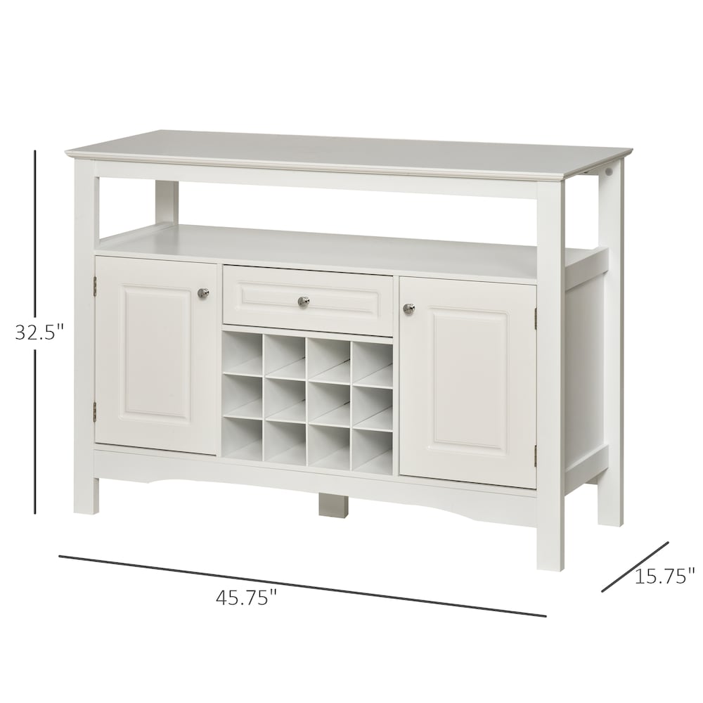 Buffet de cuisine, meuble de rangement pour serveur de salle à manger avec tiroir et casier à vin, blanc