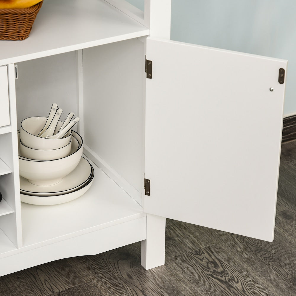Buffet de cuisine, meuble de rangement pour serveur de salle à manger avec tiroir et casier à vin, blanc