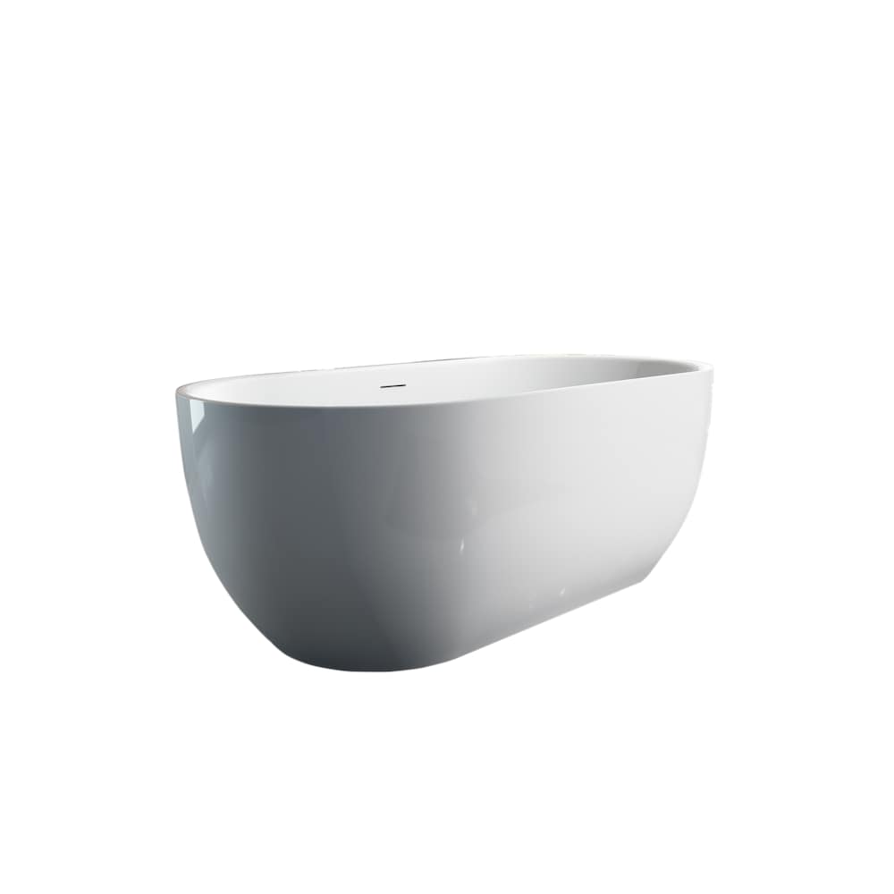 Baignoire autoportante ovale en acrylique Bevier-NF de 5,5 pi avec drain central en blanc