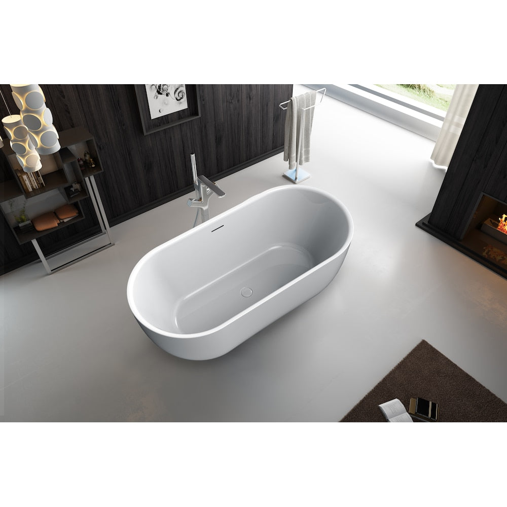 Bevier-NF 5.5 ft Acrylic Free-Standing Center Drain Oval Bathtub in White