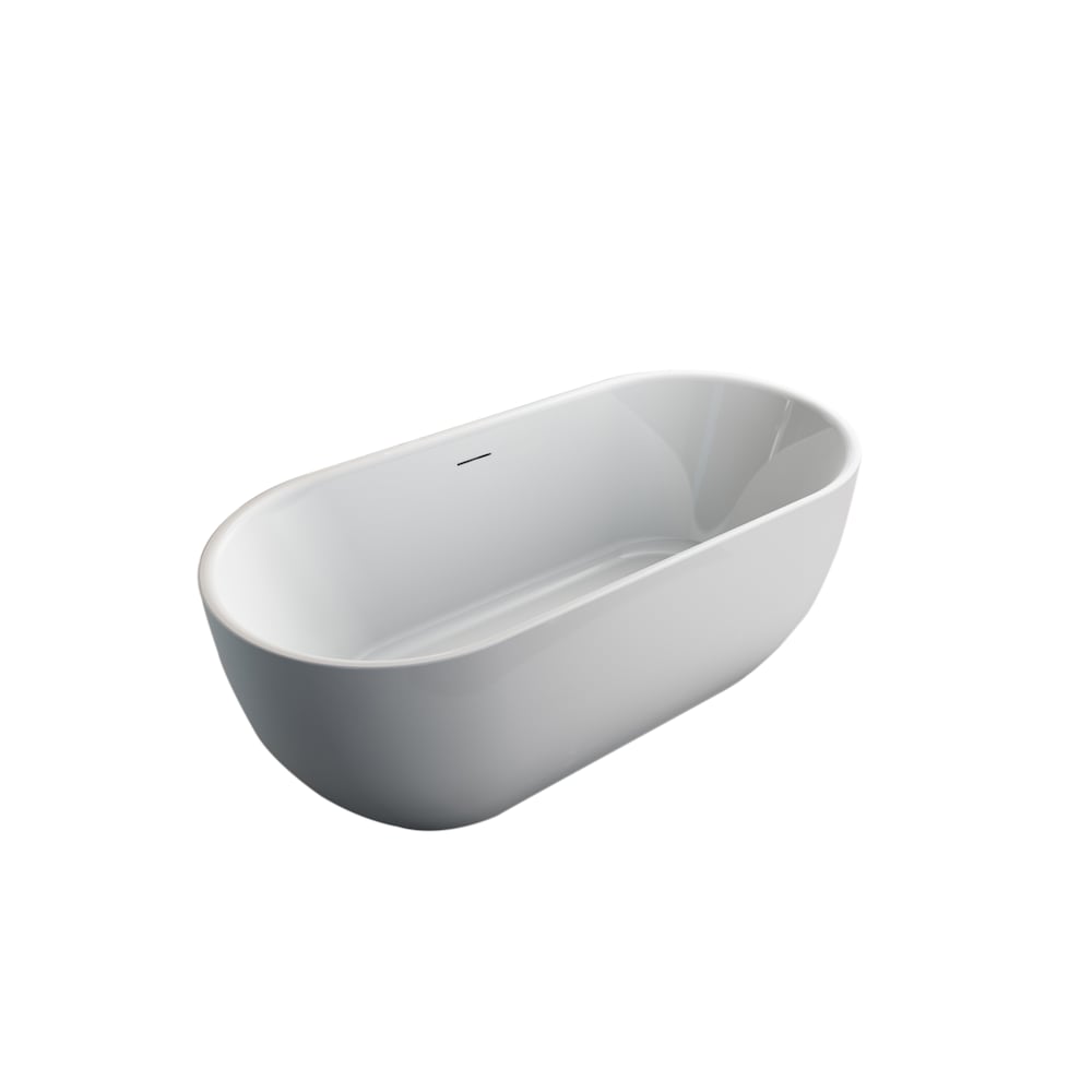 Baignoire autoportante ovale en acrylique Bevier-NF de 5,5 pi avec drain central en blanc