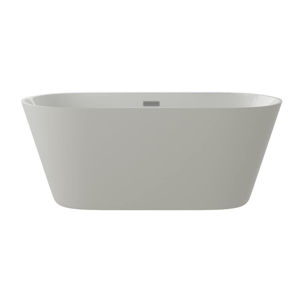 Baignoire autoportante ovale en acrylique Aldine-59 de 5 pieds avec drain central en blanc