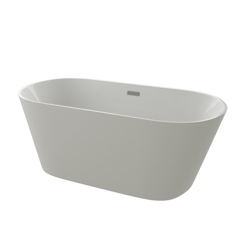 Baignoire autoportante ovale en acrylique Aldine-59 de 5 pieds avec drain central en blanc