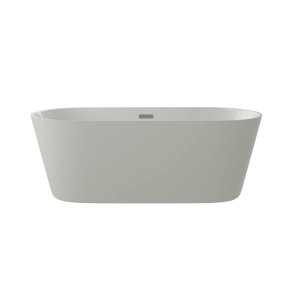 Baignoire autoportante ovale en acrylique Aldine-67 de 5,5 pi avec drain central en blanc