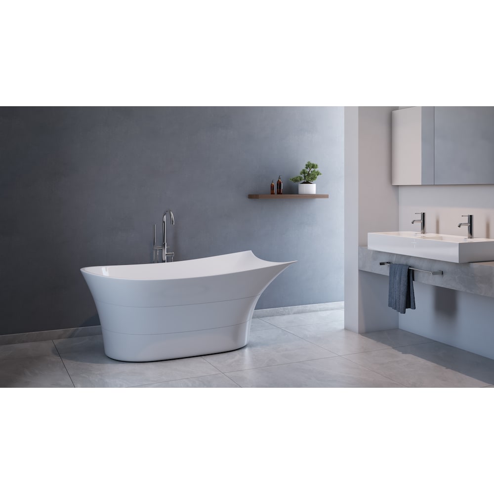 Floris-67-WHT 5.5 ft Acrylic Free-Standing Center Drain Oval Bathtub Inclined Backrest in White