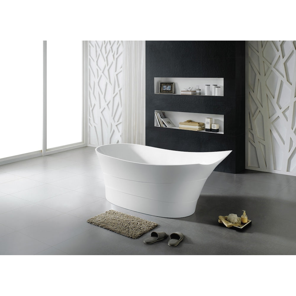Baignoire autoportante ovale en acrylique avec drain central et dossier incliné Floris-67-WHT de 5,5 pi en blanc