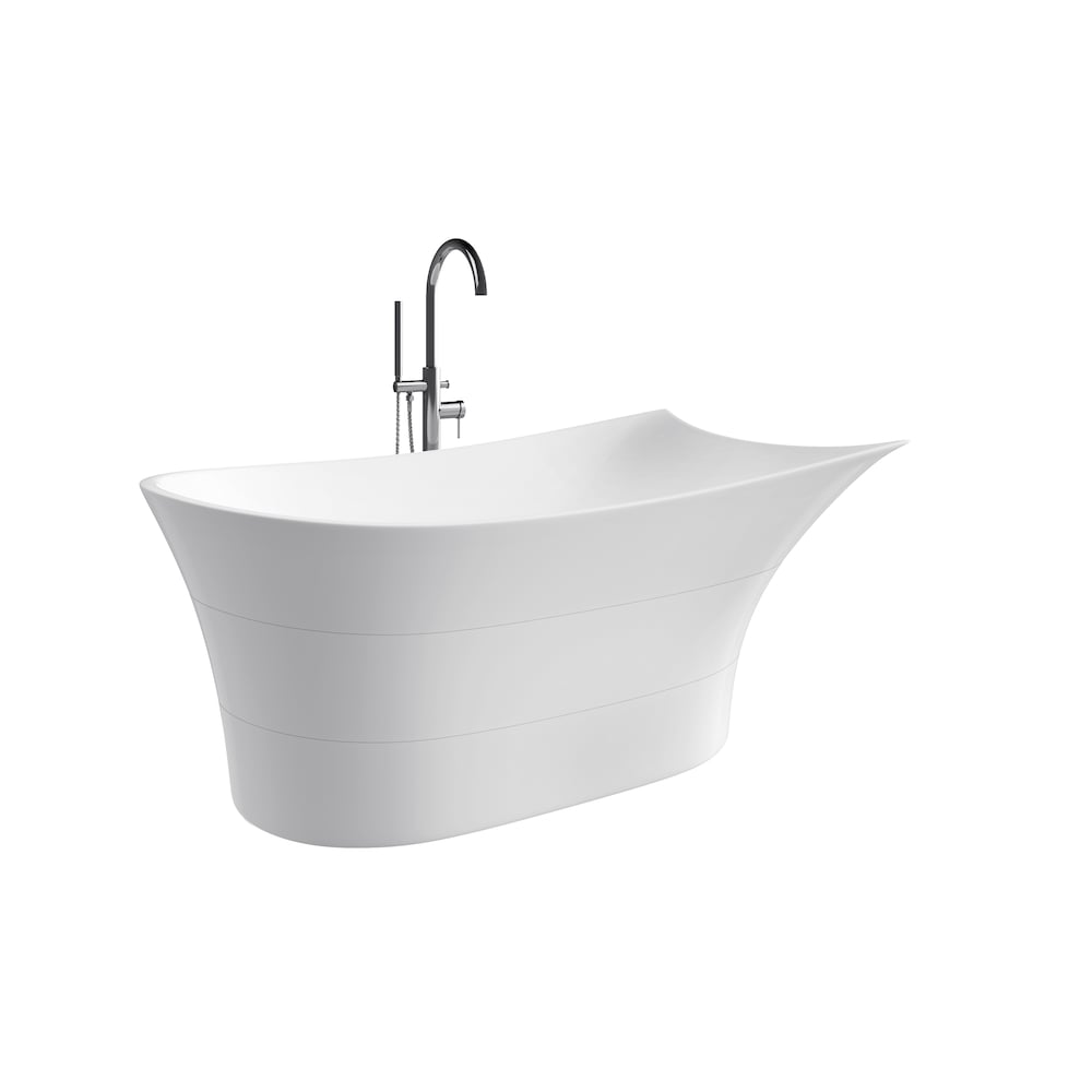 Baignoire autoportante ovale en acrylique avec drain central et dossier incliné Floris-67-WHT de 5,5 pi en blanc