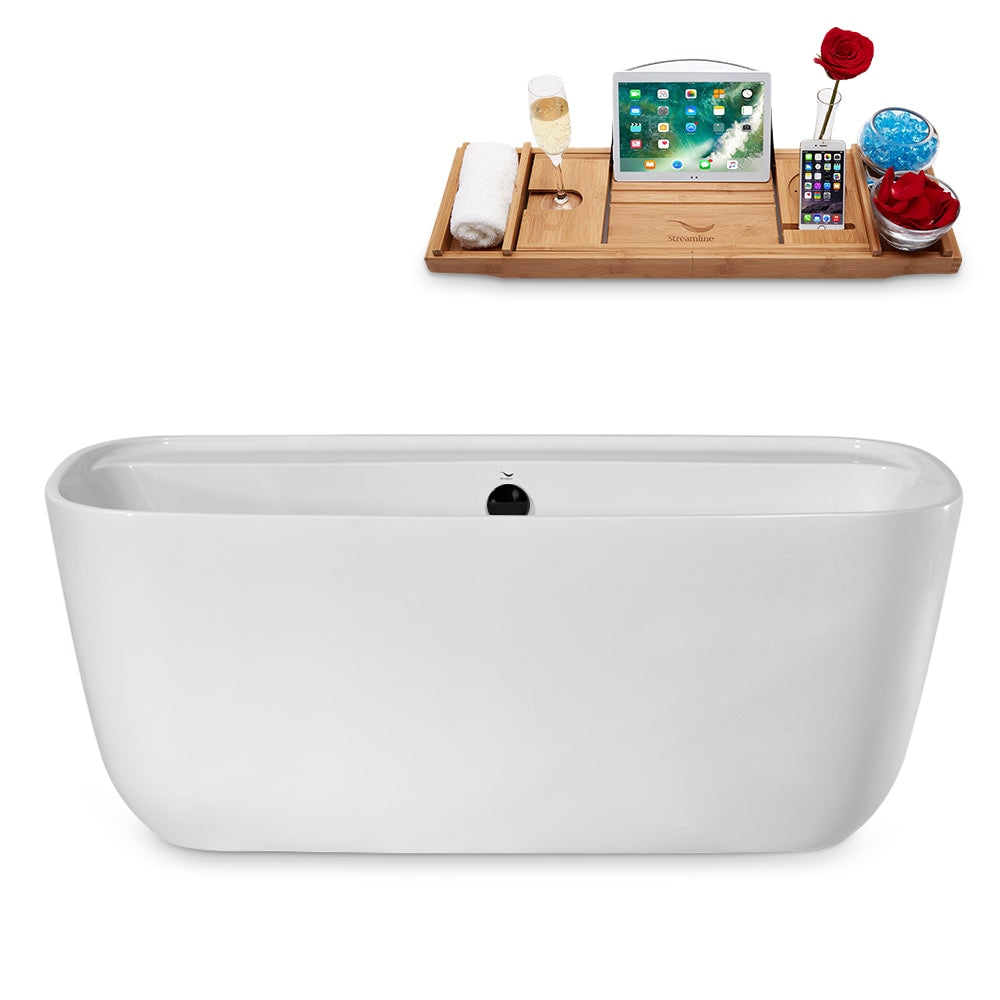 Baignoire autoportante Streamline N2060BL de 59 pouces et plateau avec drain interne