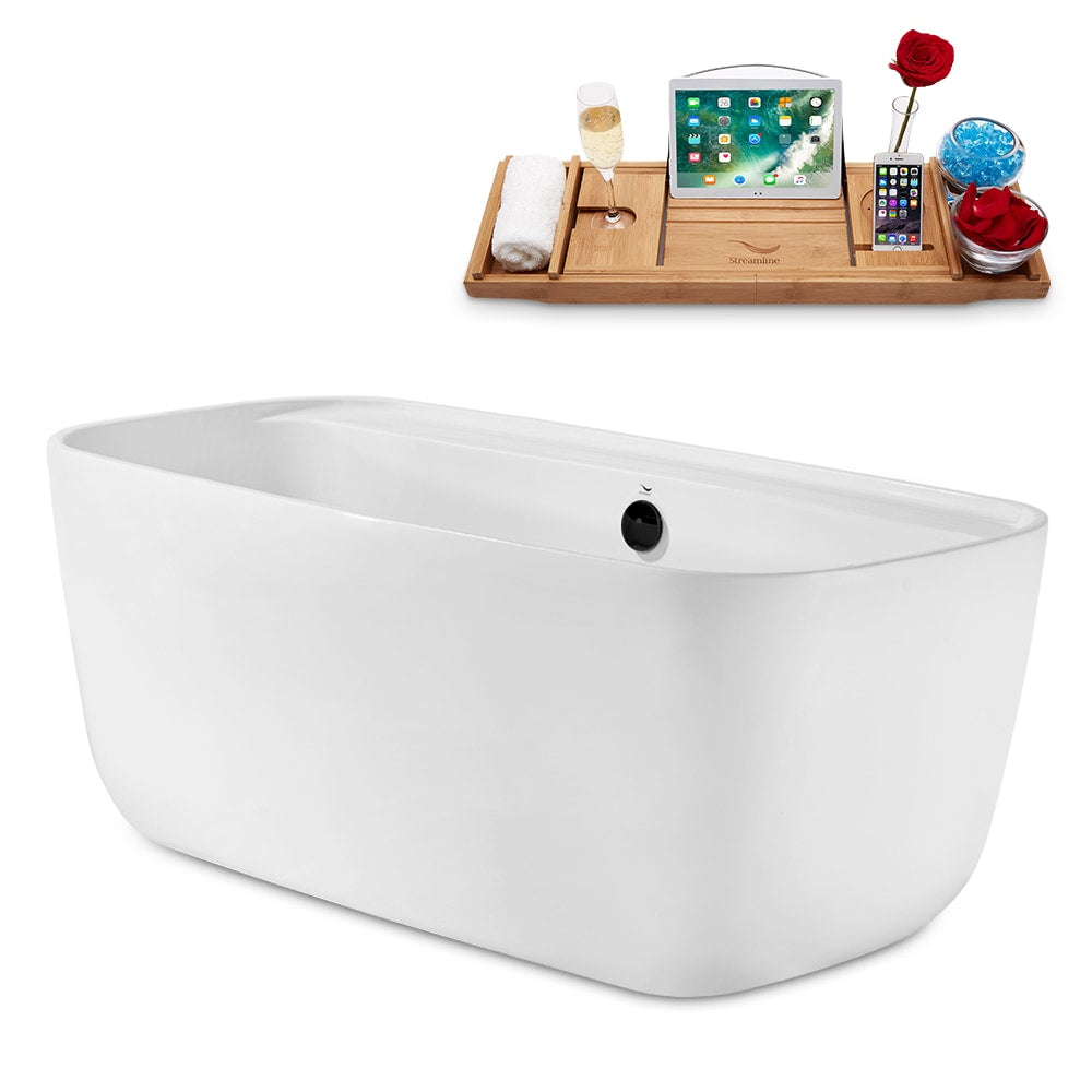 Baignoire autoportante Streamline N2060BL de 59 pouces et plateau avec drain interne