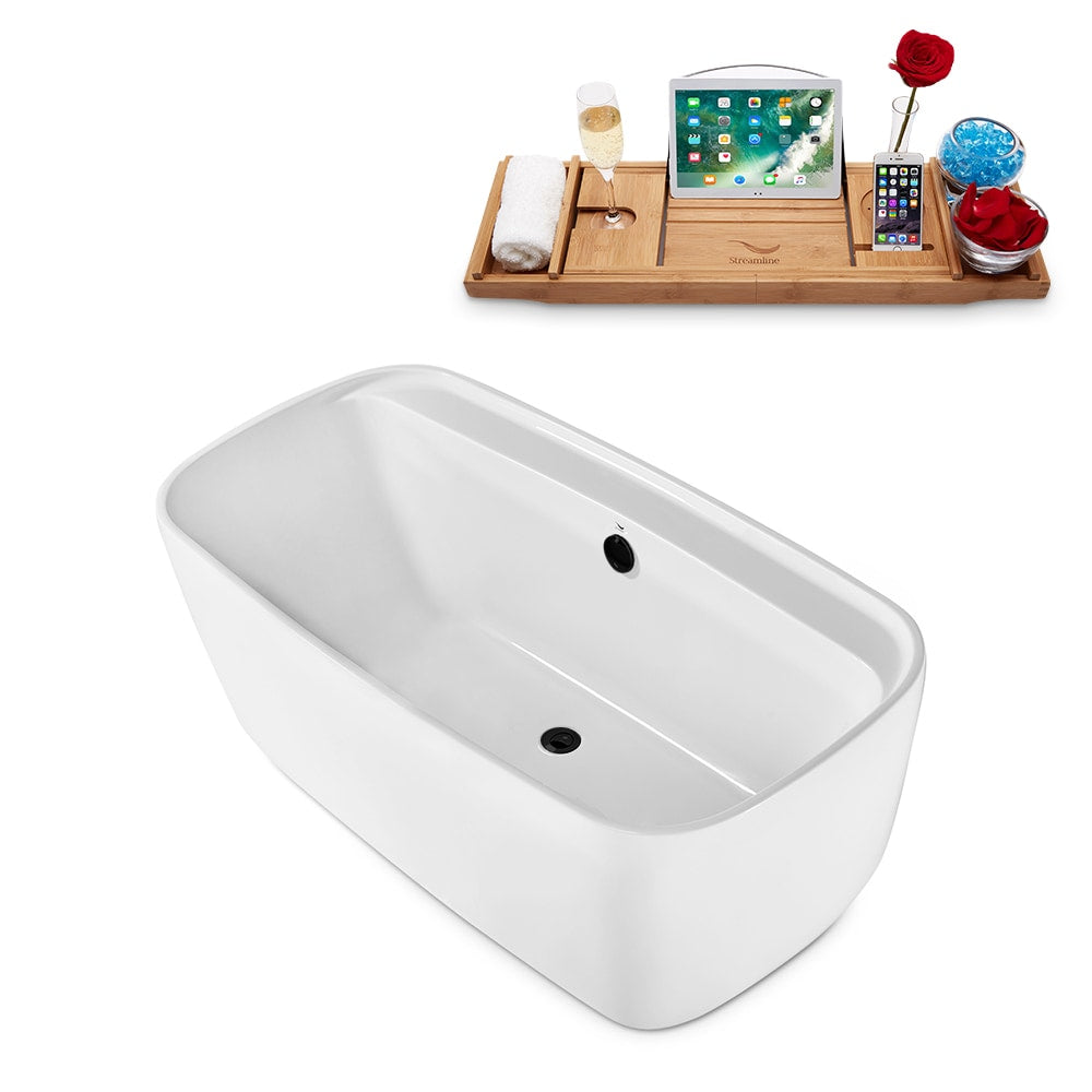 Baignoire autoportante Streamline N2060BL de 59 pouces et plateau avec drain interne