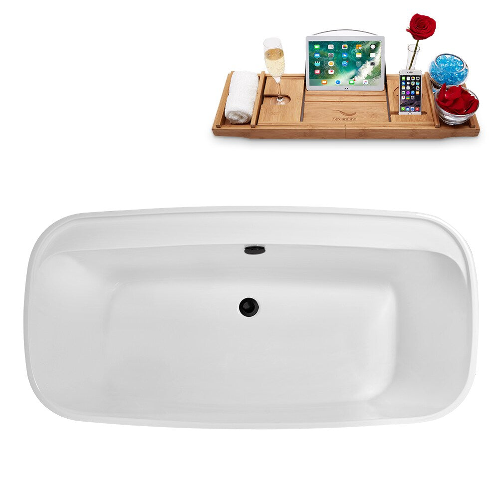 Baignoire autoportante Streamline N2060BL de 59 pouces et plateau avec drain interne
