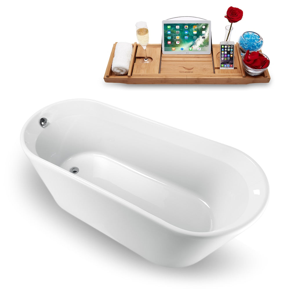 61 inch Streamline N1520BNK Freestanding Bathtub and Tray with Internal Drain