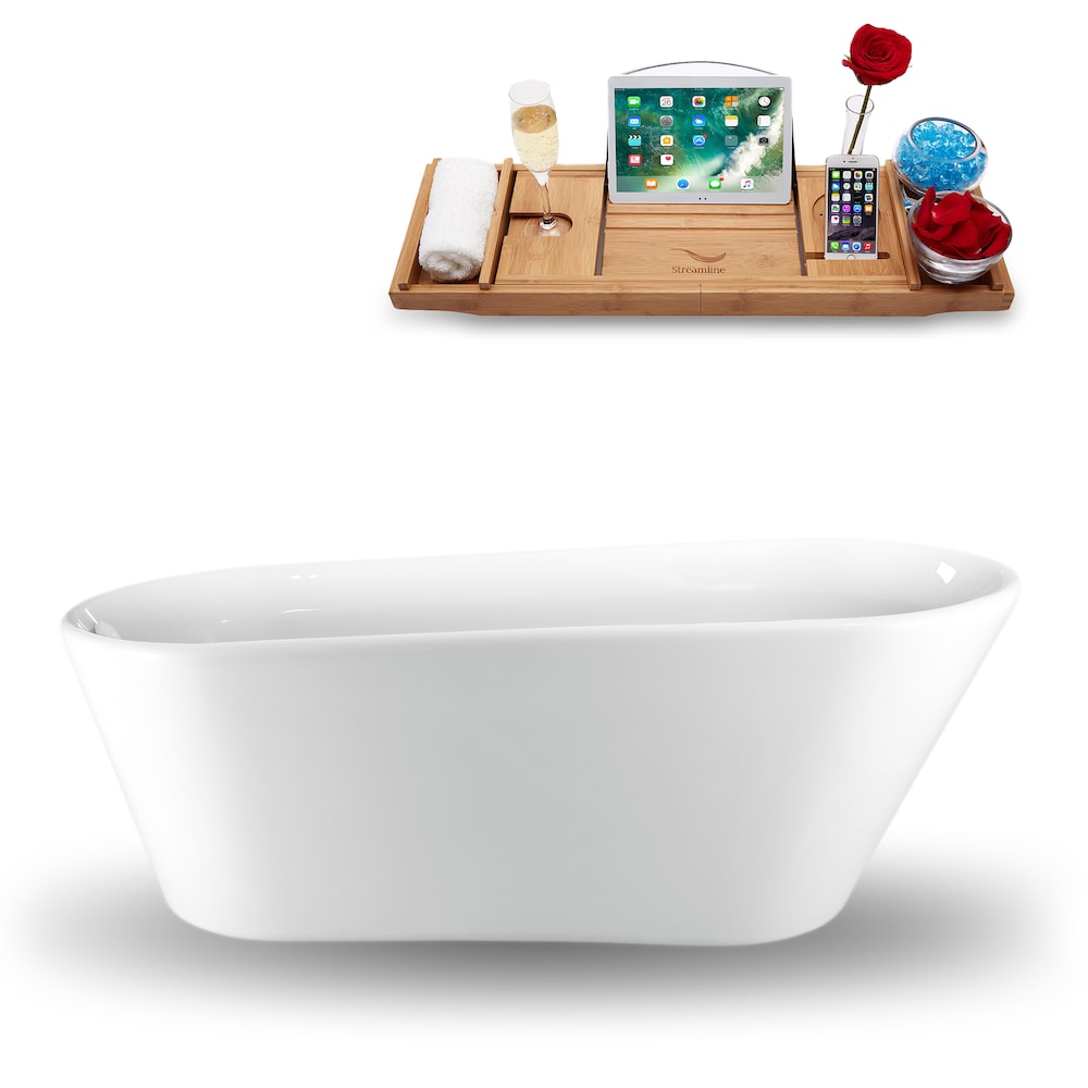 61 inch Streamline N1520WH Freestanding Bathtub and Tray with Internal Drain