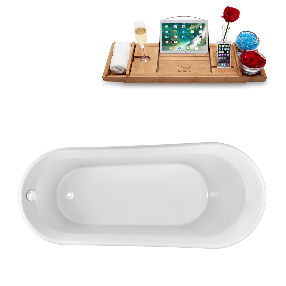 Baignoire autoportante Streamline N1520WH de 61 pouces et plateau avec drain interne