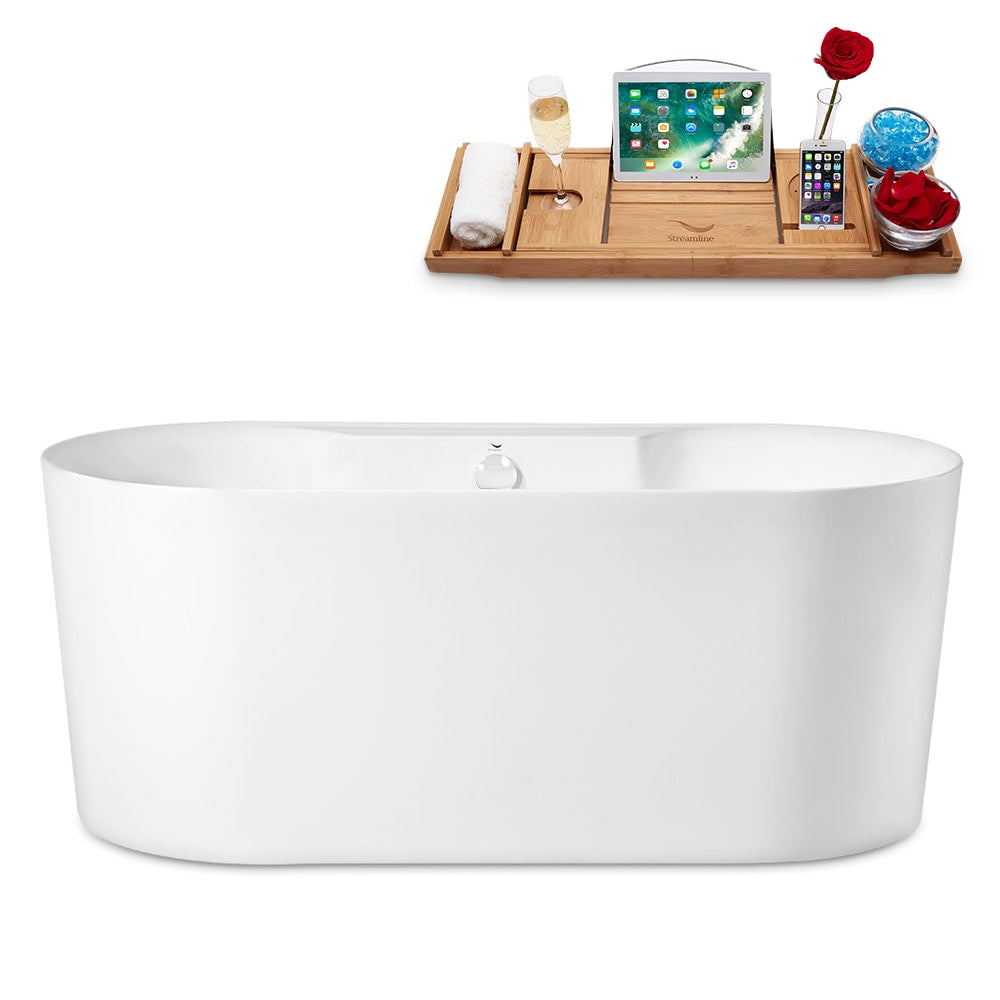 59 inch Streamline N2120WH Freestanding Bathtub and Tray with Internal Drain