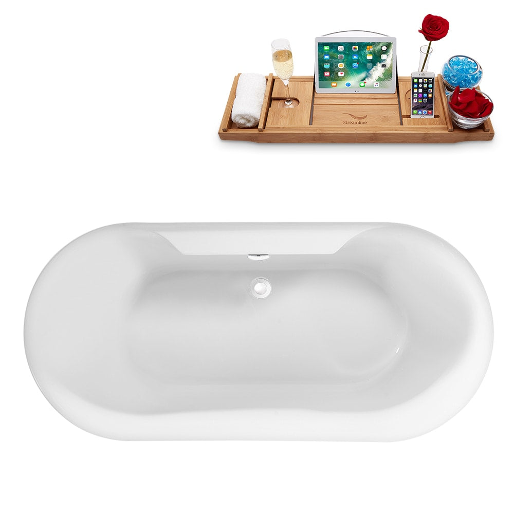59 inch Streamline N2120WH Freestanding Bathtub and Tray with Internal Drain