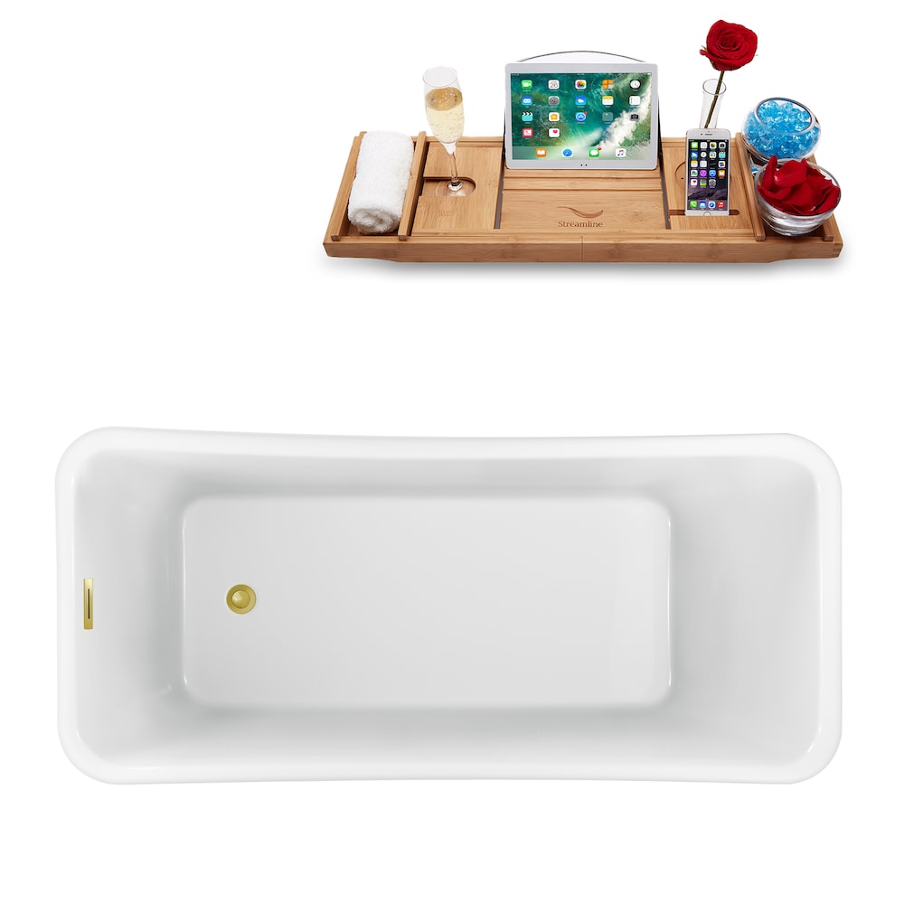 67 inch Streamline N1220GLD Freestanding Bathtub and Tray with Internal Drain