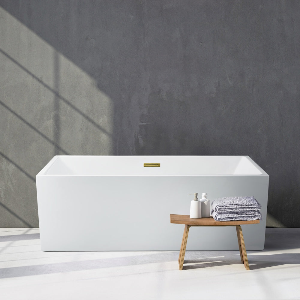 58 inch Streamline N262GLD Soaking Freestanding Bathtub and Tray with Internal Drain