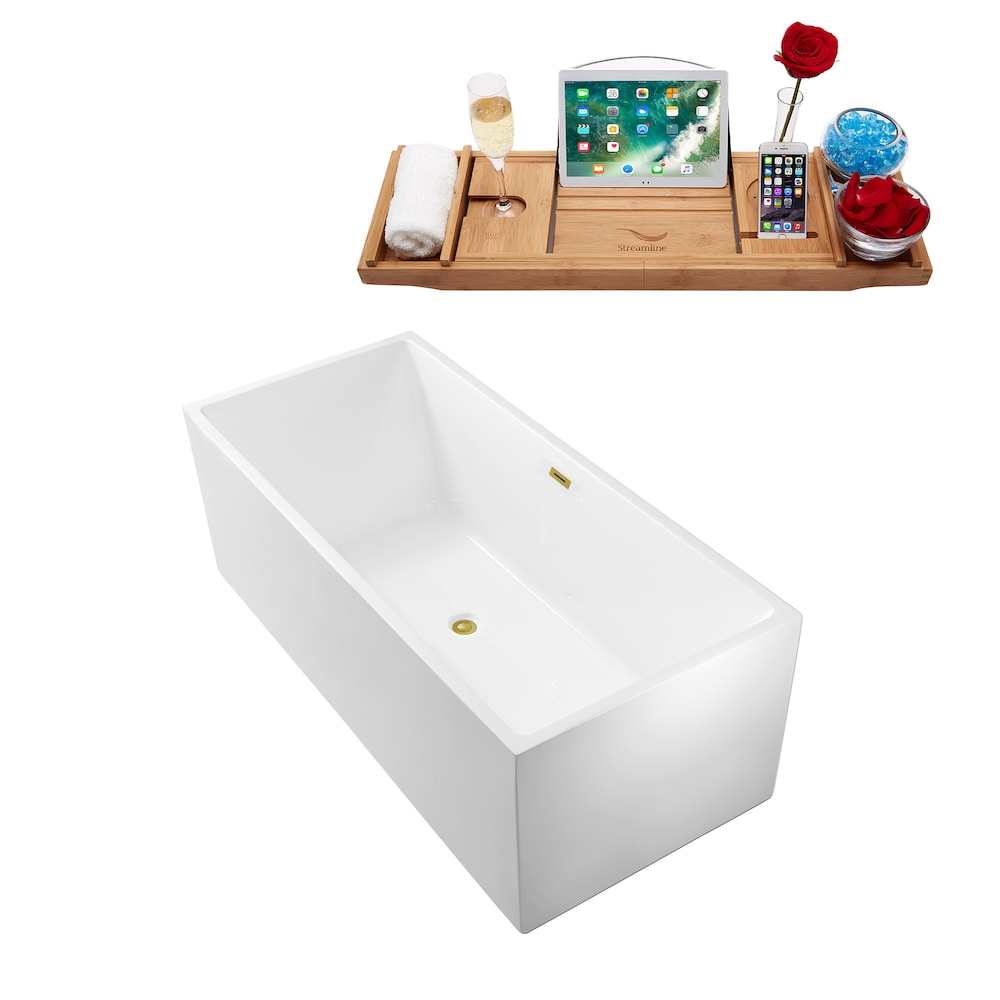 58 inch Streamline N262GLD Soaking Freestanding Bathtub and Tray with Internal Drain