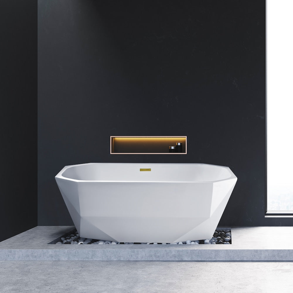63 inch Streamline N620GLD Soaking Freestanding Bathtub and Tray with Internal Drain