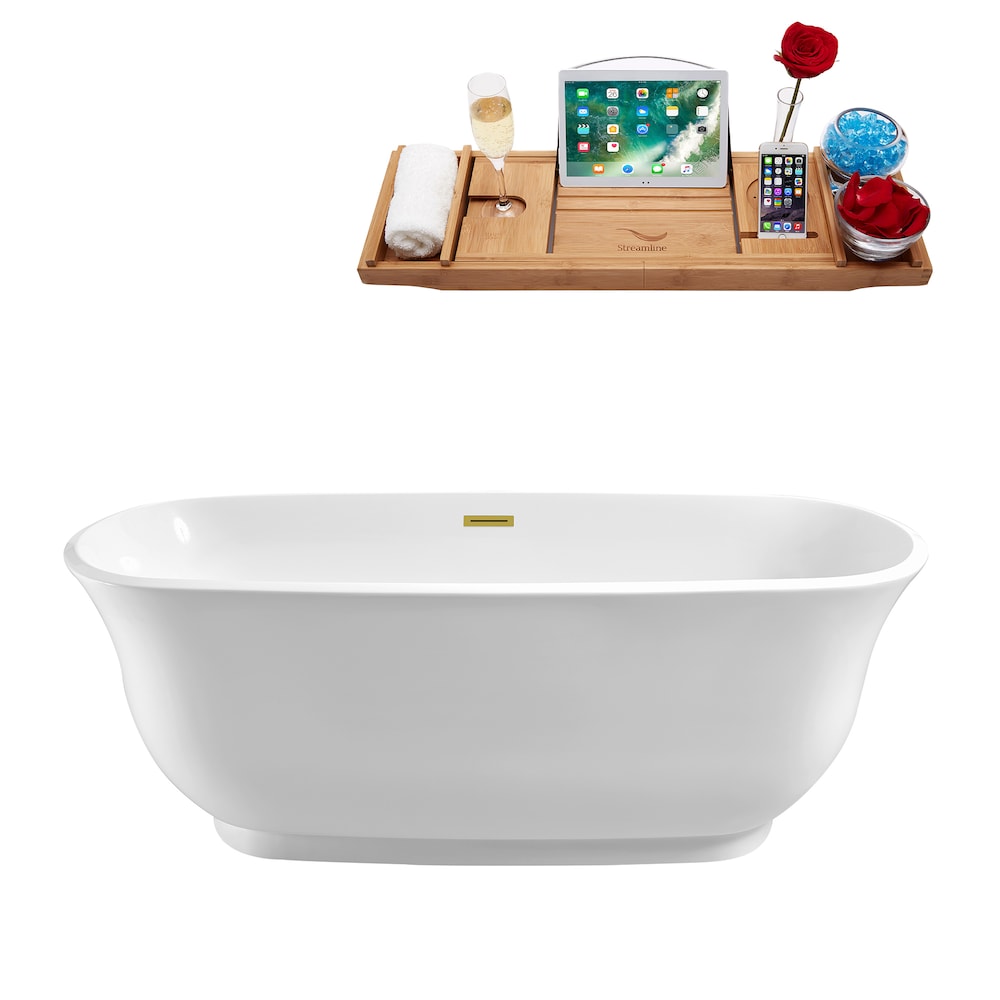 Baignoire autoportante Streamline N661GLD de 67 pouces et plateau avec drain interne