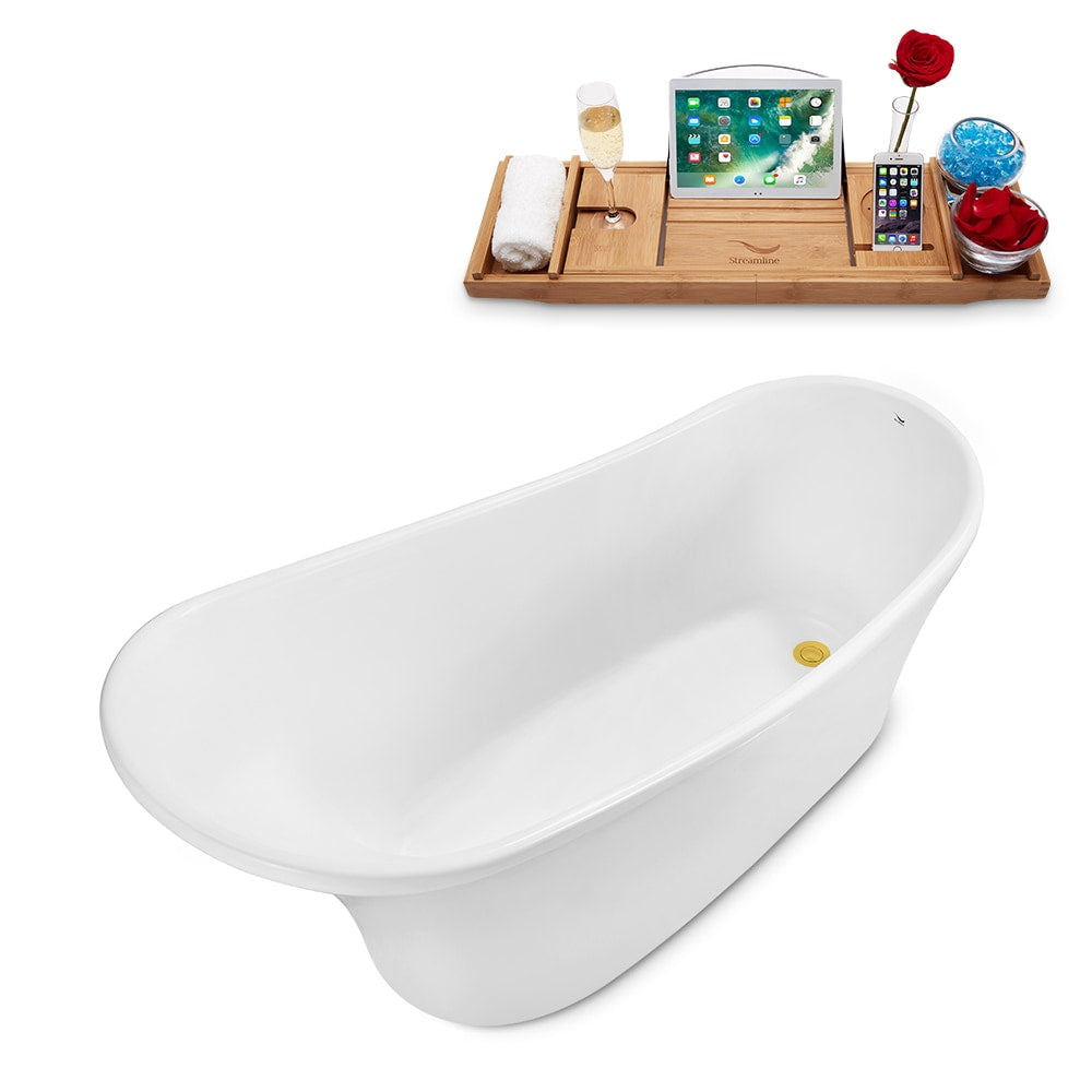 55 inch Streamline N1760-IN-GLD Freestanding Bathtub and Tray With Internal Drain