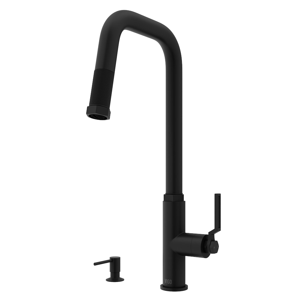 Hart Angular Single-Handle Pull-Down Sprayer Kitchen Faucet with Soap Dispenser in Matte Black