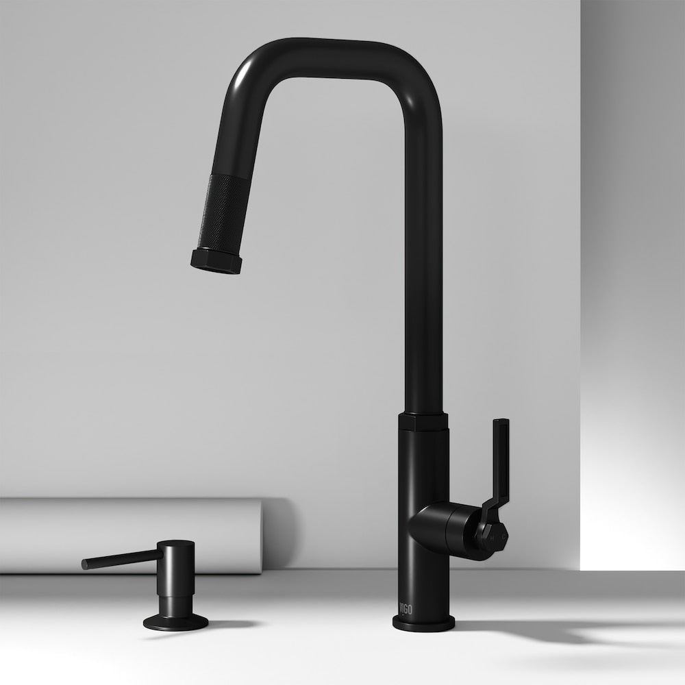 Hart Angular Single-Handle Pull-Down Sprayer Kitchen Faucet with Soap Dispenser in Matte Black