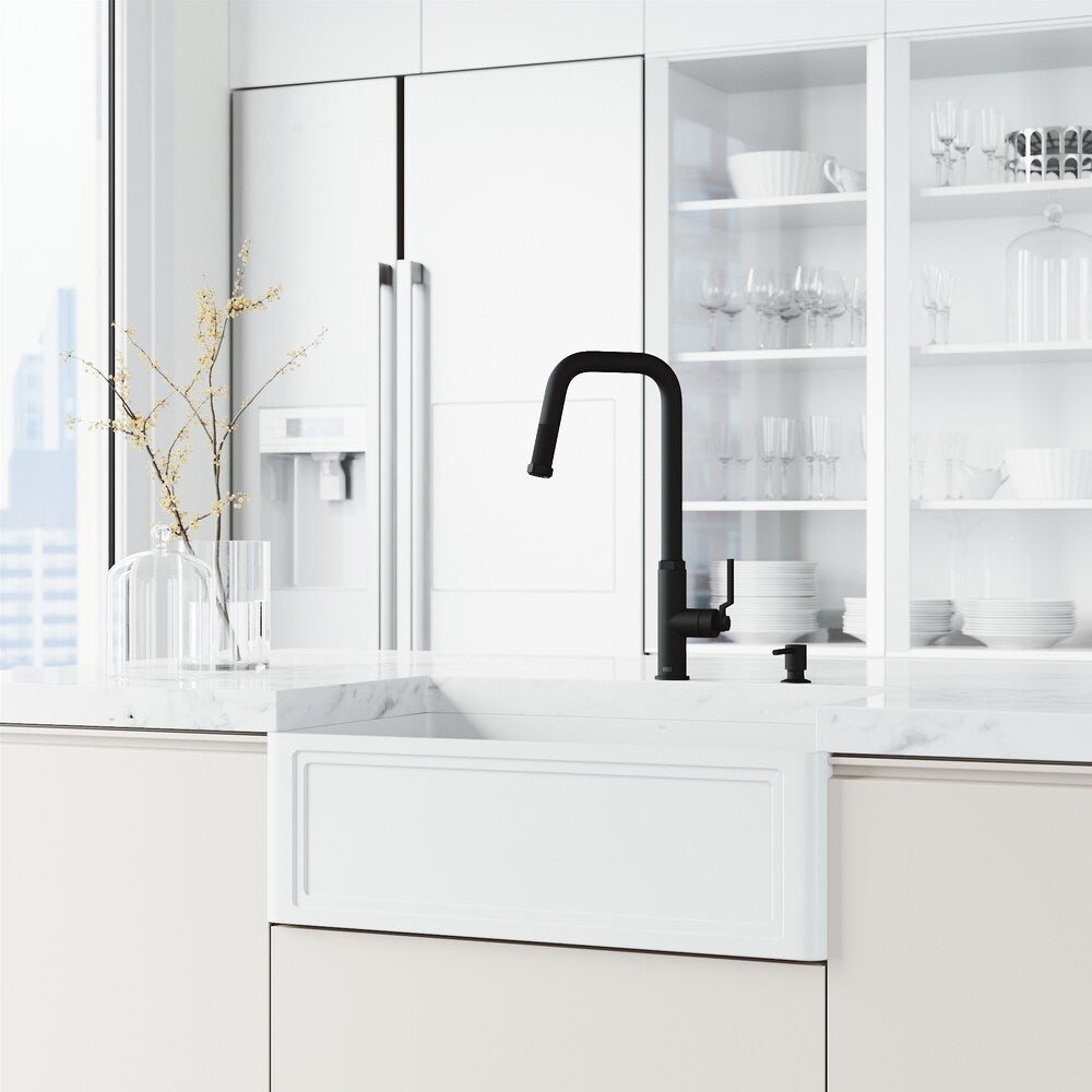 Hart Angular Single-Handle Pull-Down Sprayer Kitchen Faucet with Soap Dispenser in Matte Black