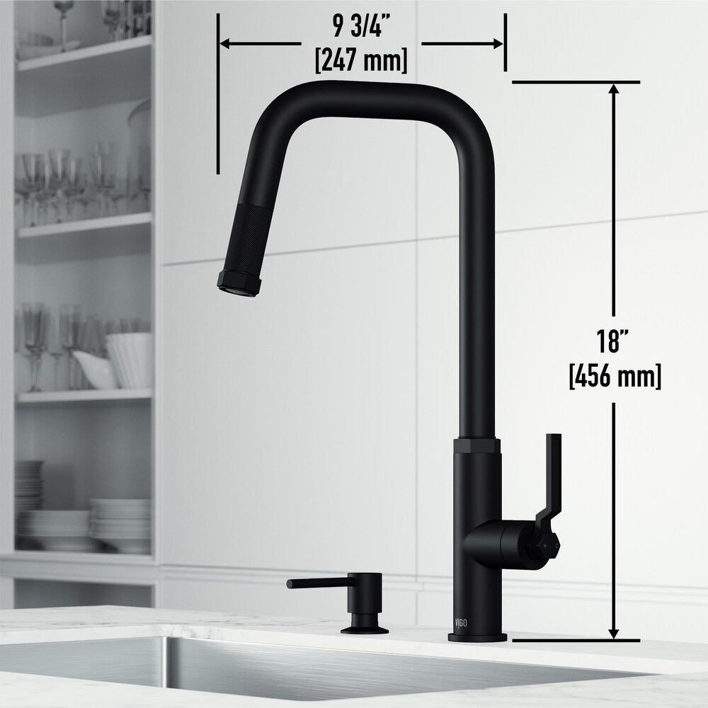 Hart Angular Single-Handle Pull-Down Sprayer Kitchen Faucet with Soap Dispenser in Matte Black