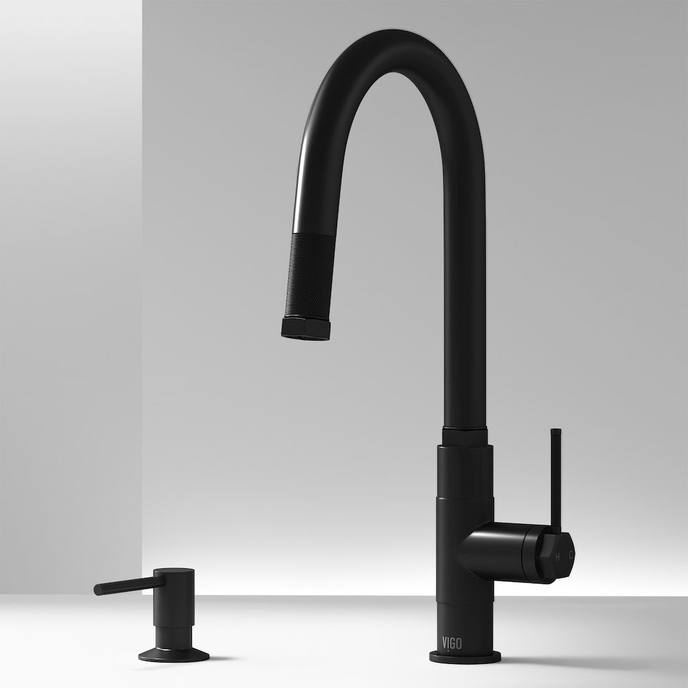 Hart Arched Single-Handle Pull-Down Sprayer Kitchen Faucet with Soap Dispenser in Matte Black