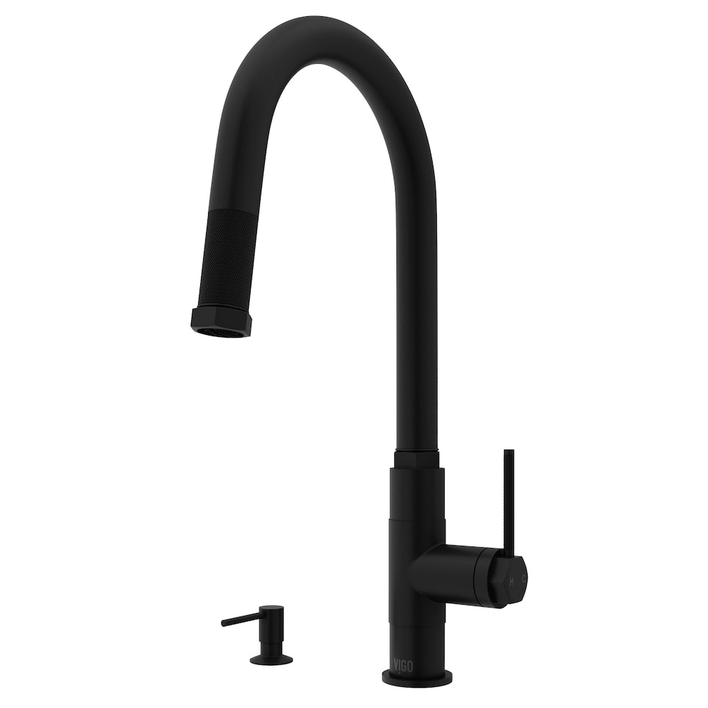 Hart Arched Single-Handle Pull-Down Sprayer Kitchen Faucet with Soap Dispenser in Matte Black