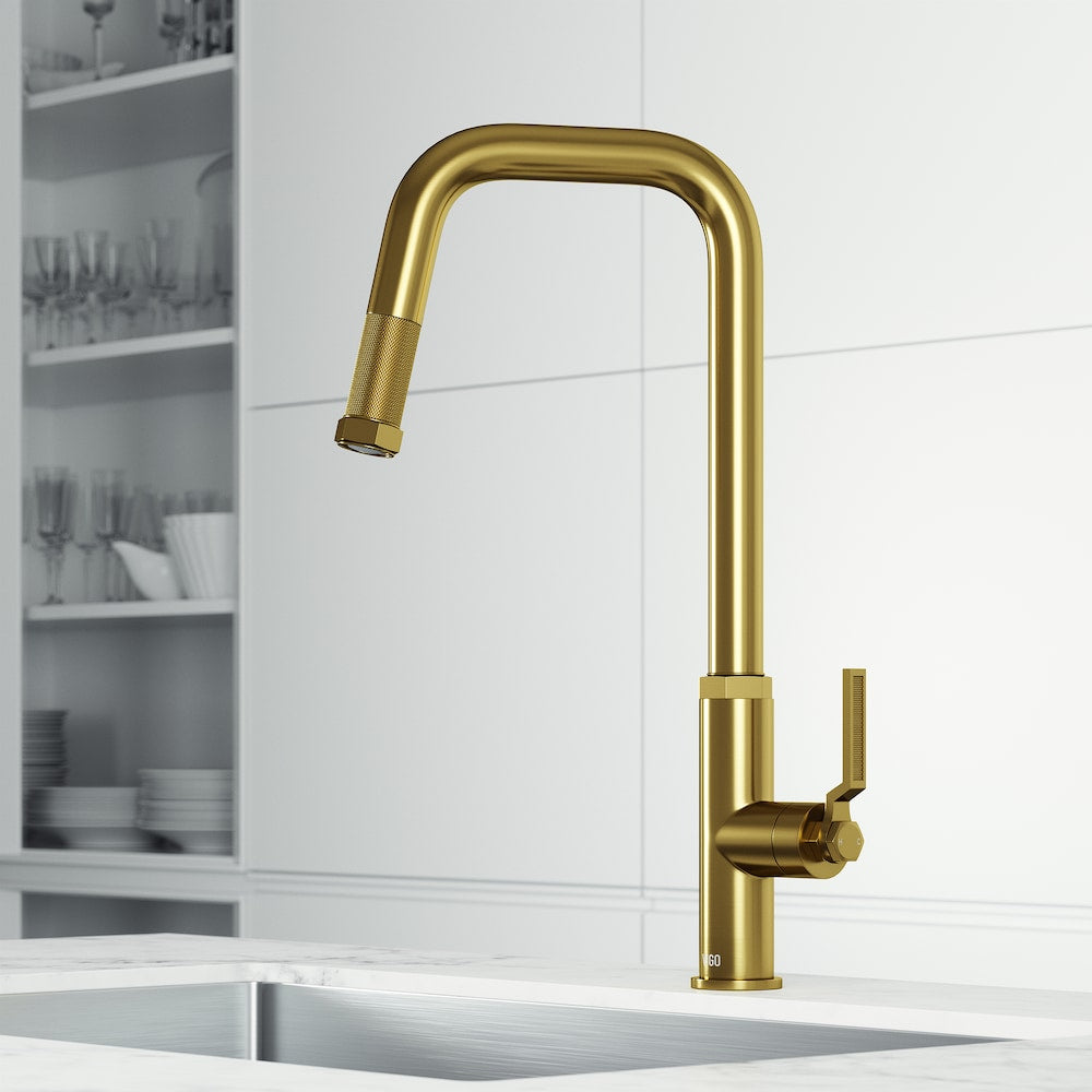 Hart Angular Single-Handle Pull-Down Sprayer Kitchen Faucet in Matte Brushed Gold
