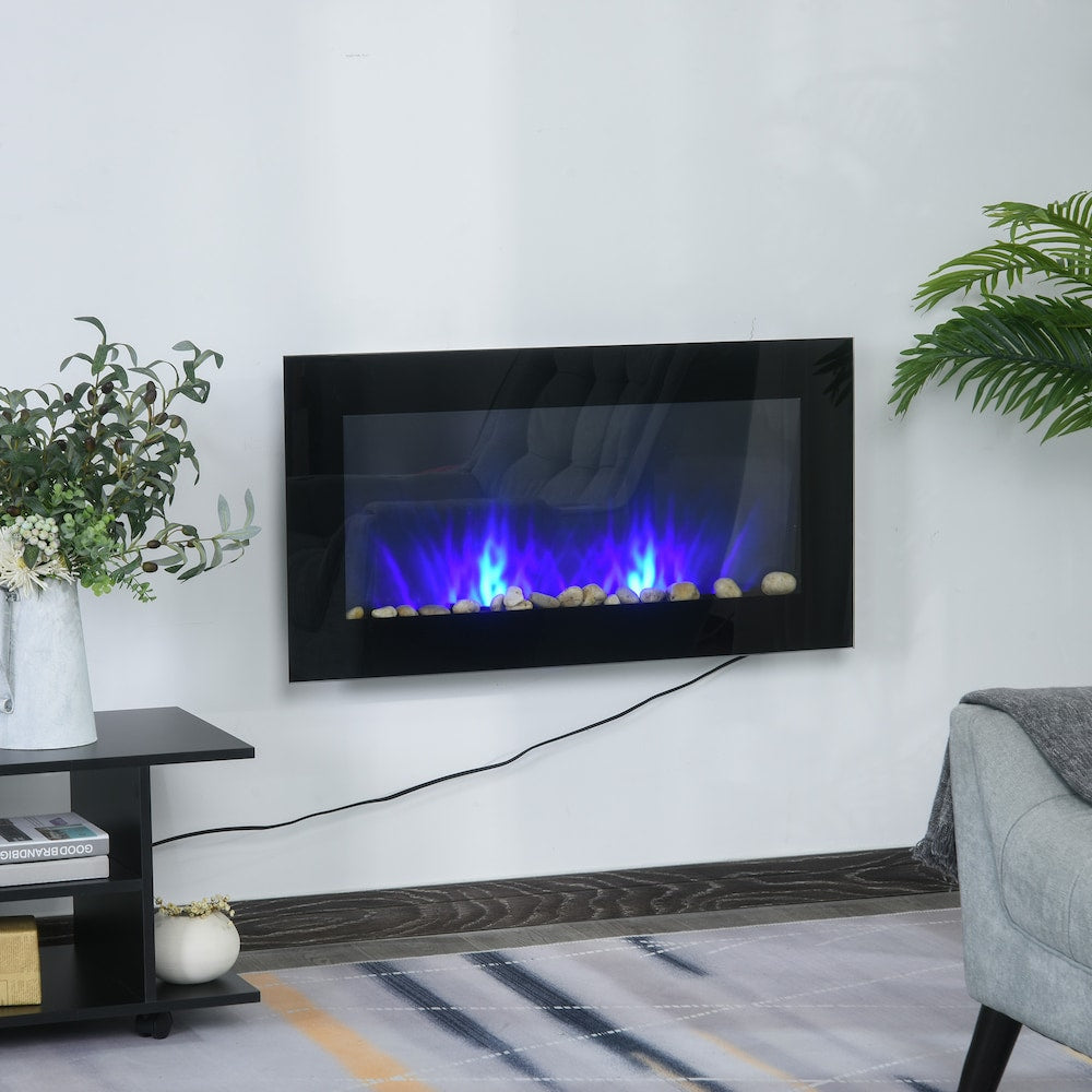 Cheminée électrique murale avec effet flamme et fonds 7 couleurs