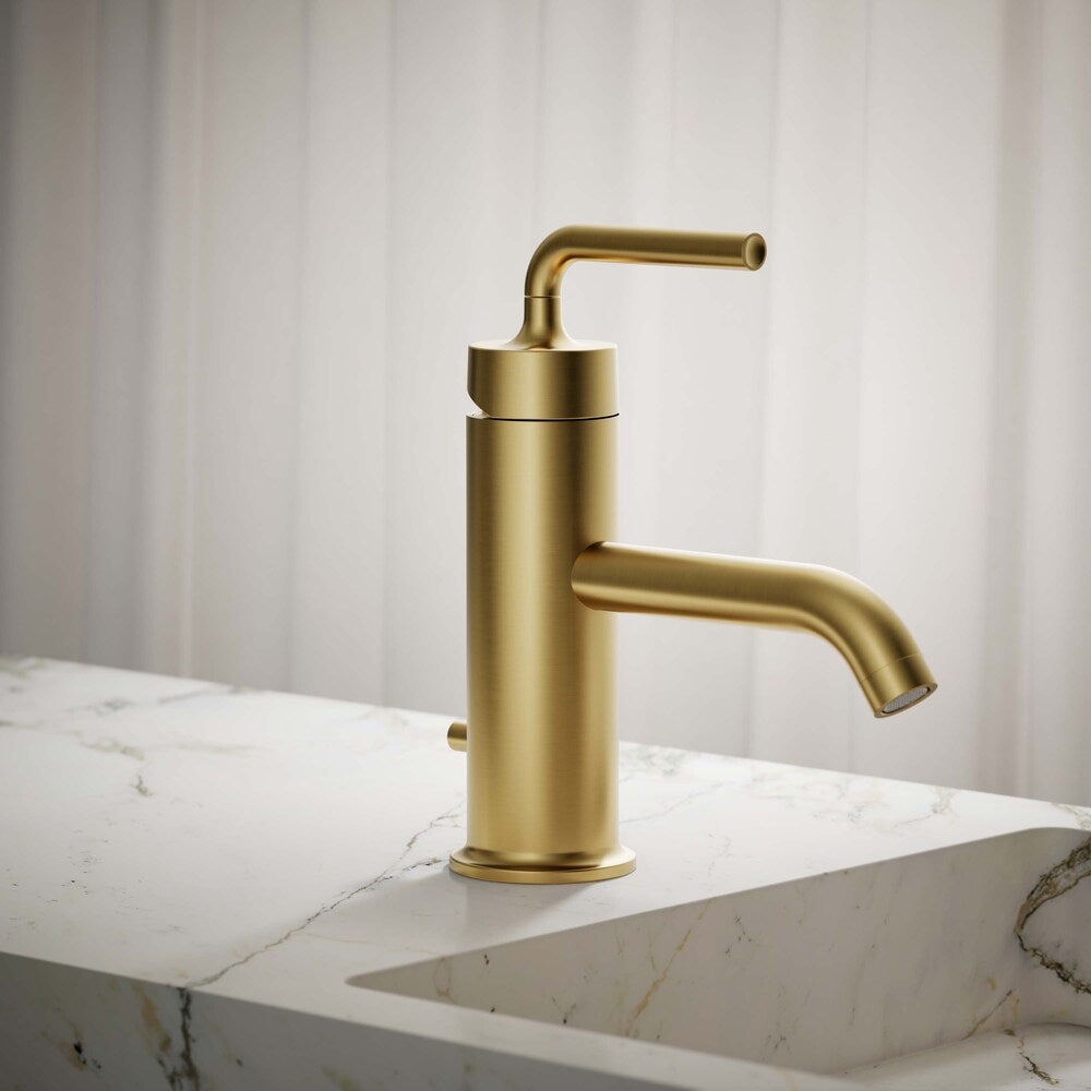 Purist Single-handle bathroom sink faucet with straight lever handle,Brass