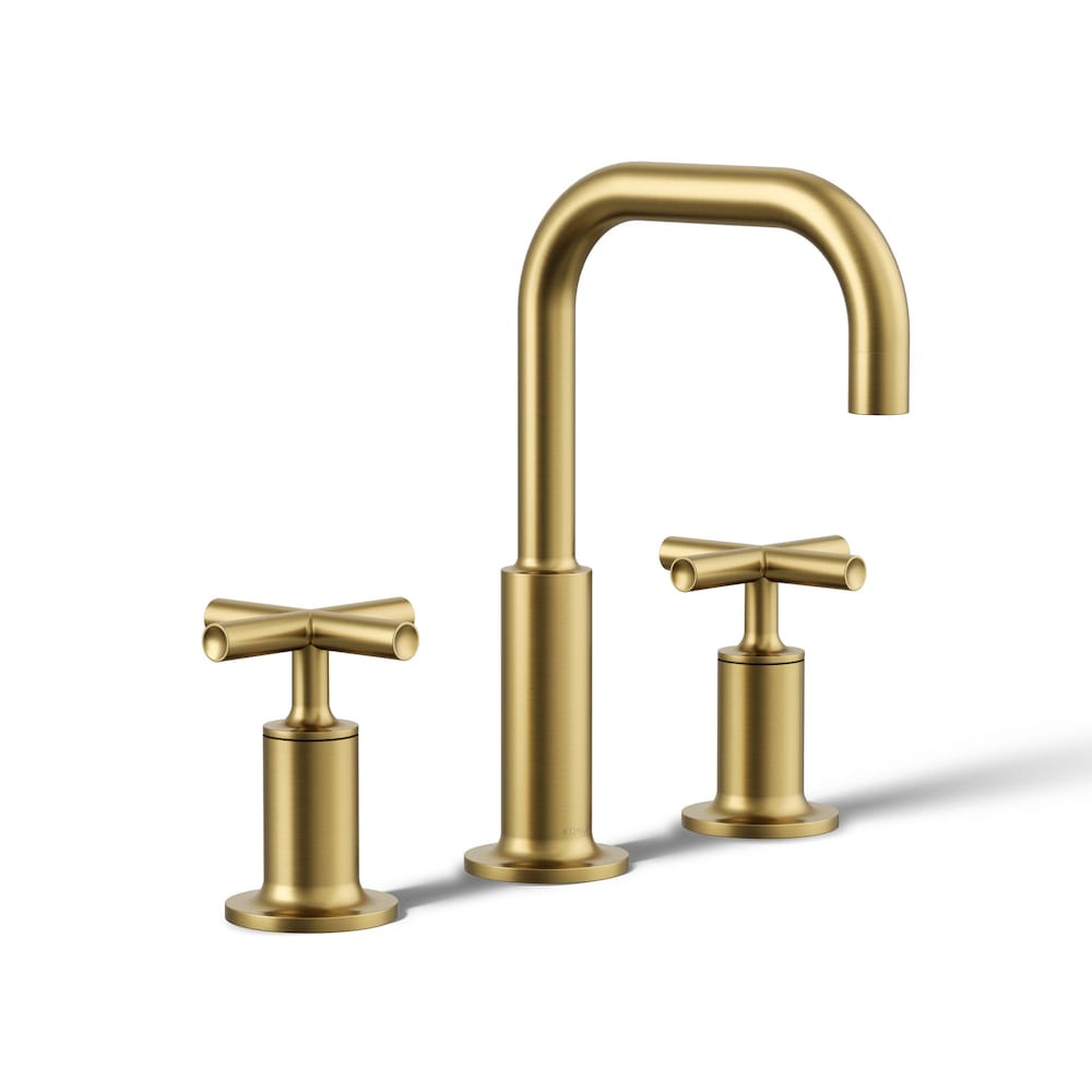 Purist Widespread bathroom sink faucet with low cross handles and low spout,Brass