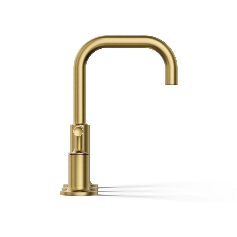 Robinet de lavabo de salle de bain à large portée Purist avec poignées à levier basses et bec col de cygne bas, laiton
