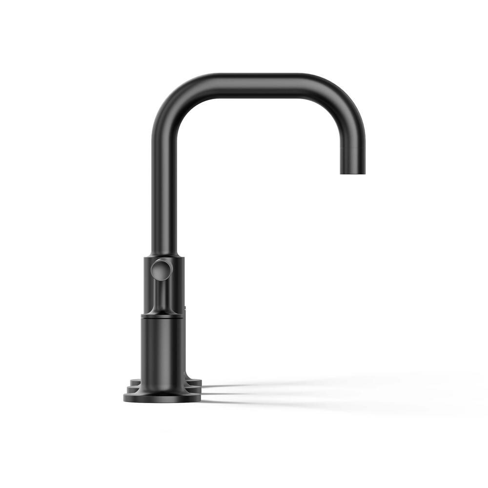 Purist Widespread sink faucet with low lever handles and low gooseneck spout,Black