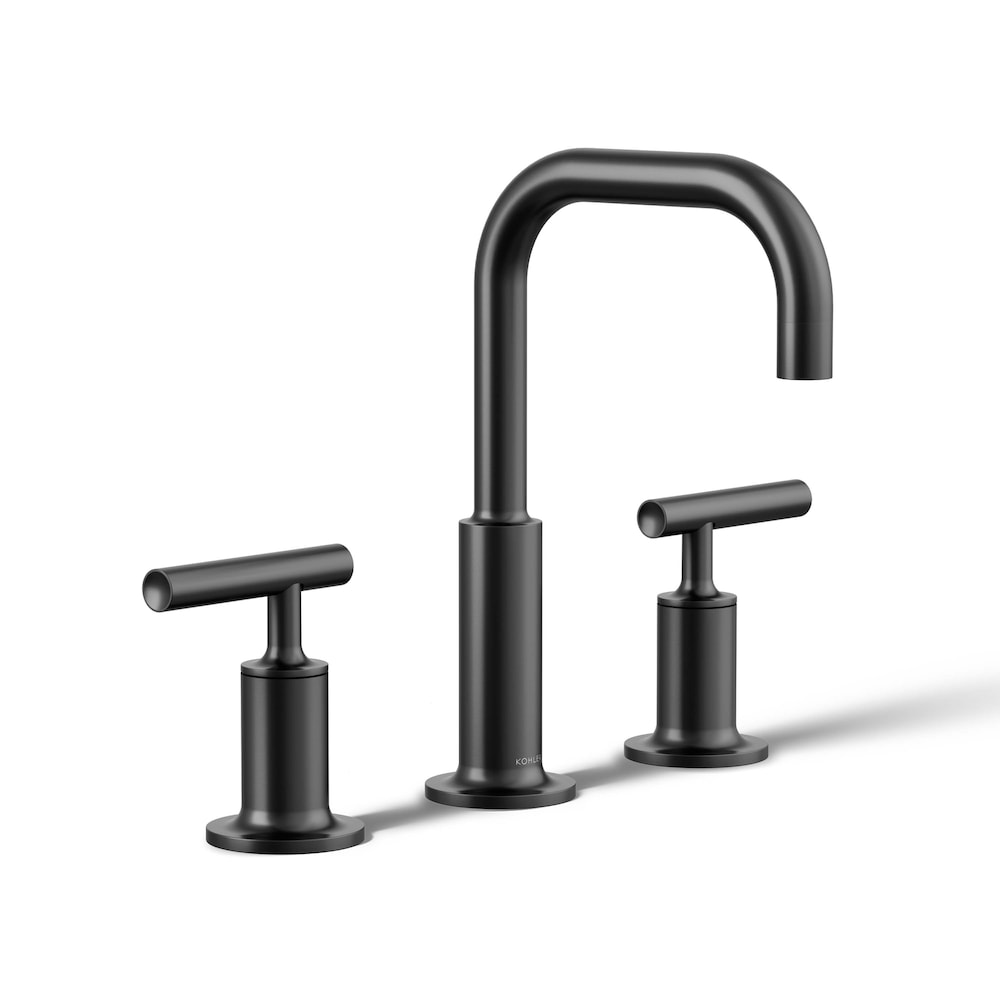 Purist Widespread sink faucet with low lever handles and low gooseneck spout,Black