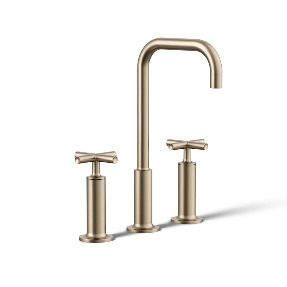 Purist Widespread bathroom sink faucet with high cross handles,high gooseneck spout,Bronze