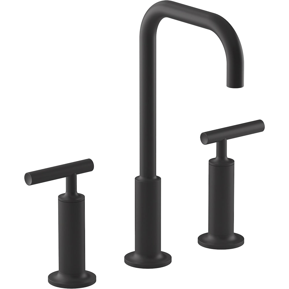 Purist Widespread sink faucet,high lever handles,high gooseneck spout,Black