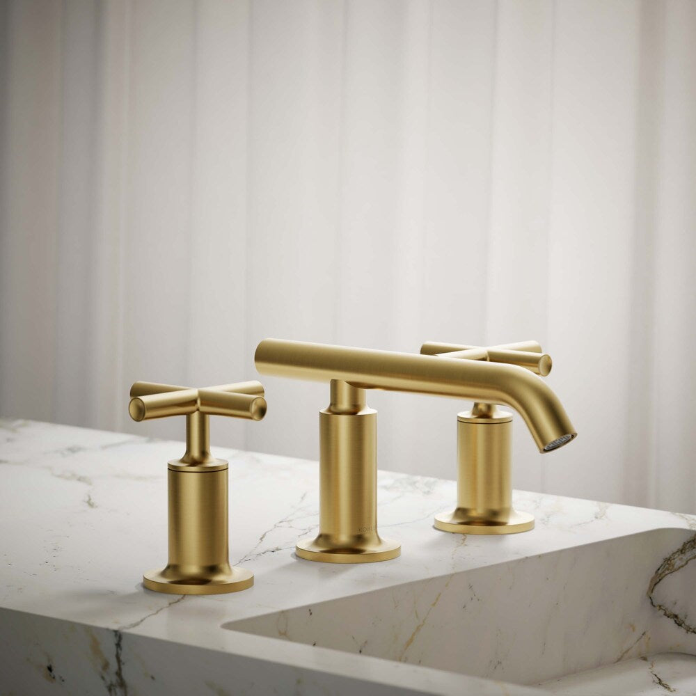 Purist Widespread sink faucet,low cross handles,low spout,Brass