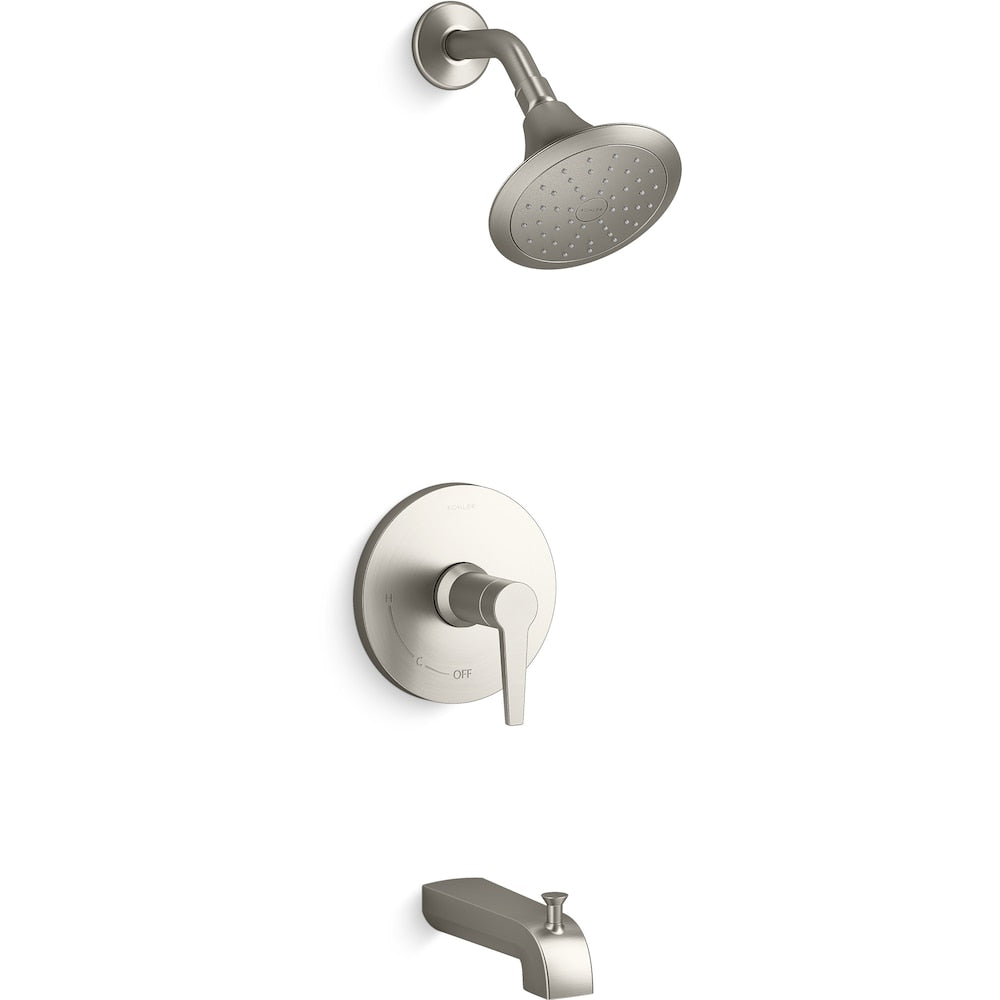 Ensemble de garniture de baignoire et de douche à montage mural à 1 poignée avec poignée à levier en nickel brossé vibrant