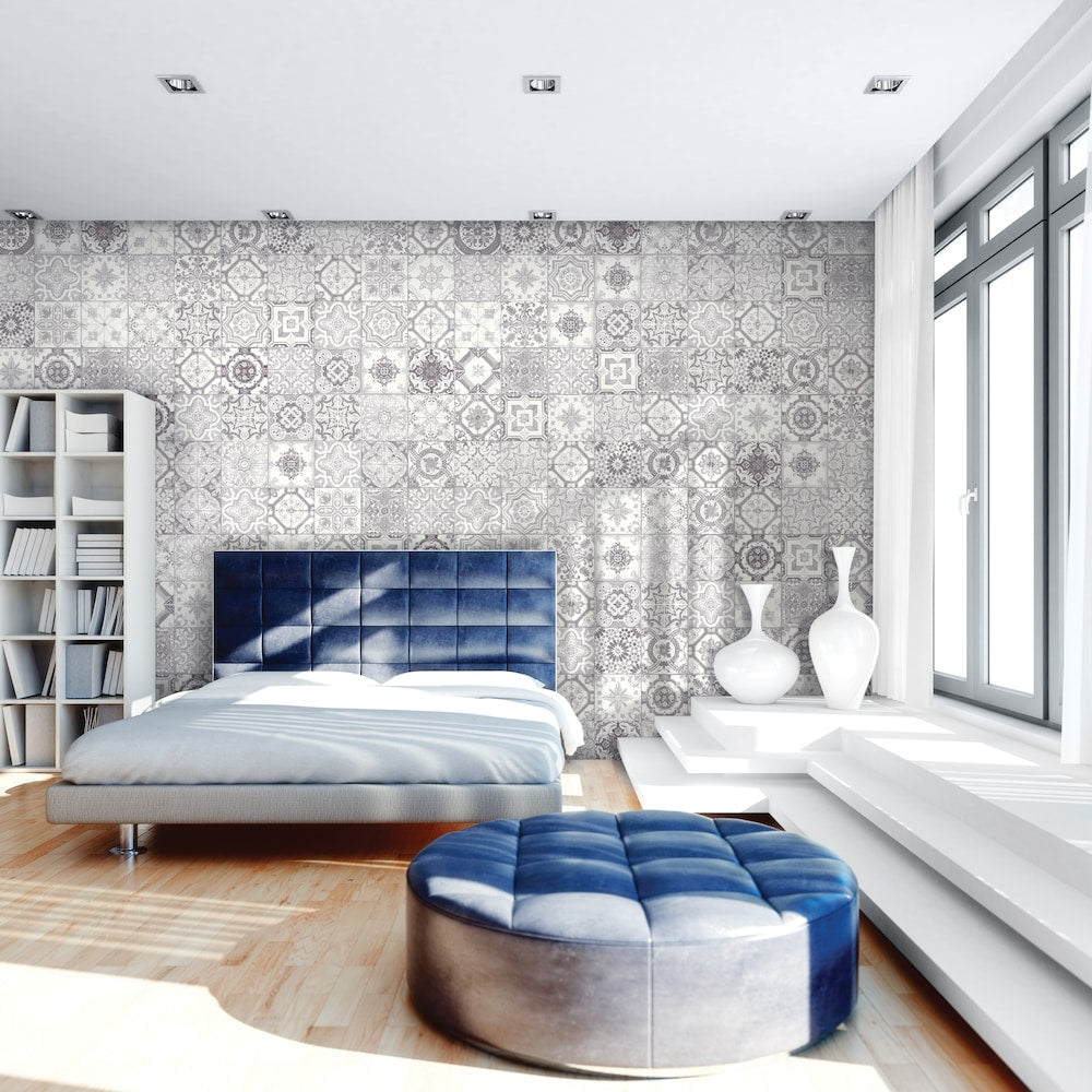 Carreaux de céramique brillants pressés mixtes Medina Grey de 8 po x 8 po (10,76 pi2/boîte)