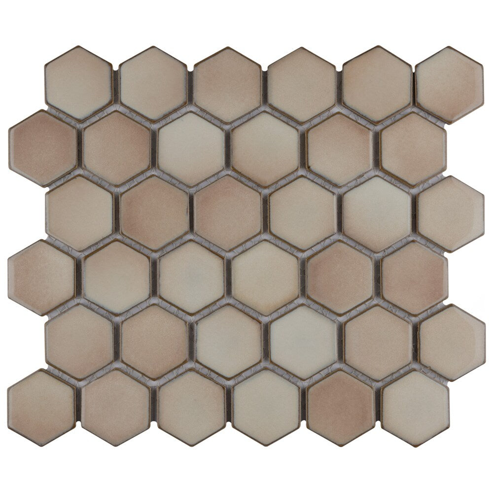 Sample - Hudson 2" Due Hex Truffle 6 in. x 6 in. Porcelain Mosaic