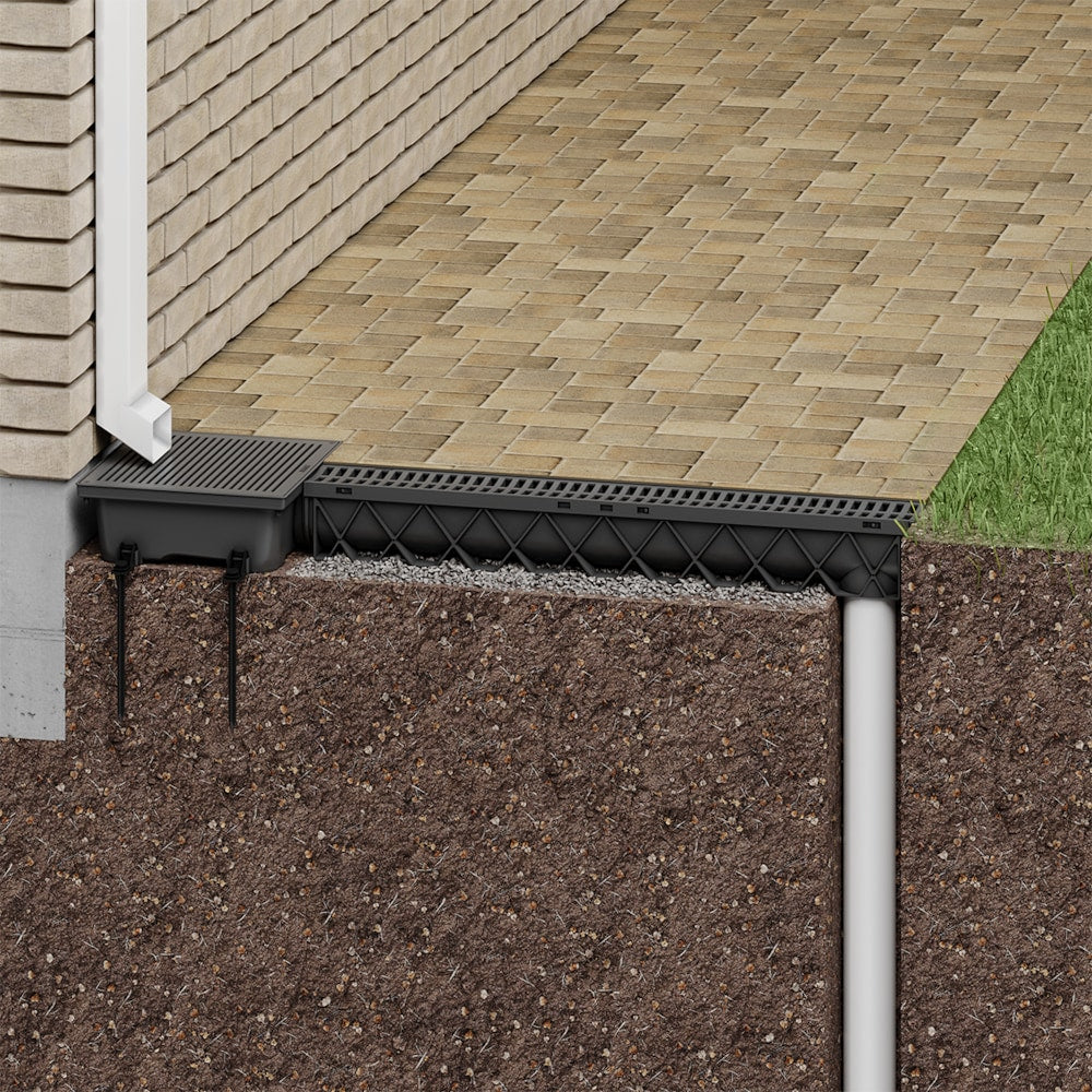13.5 x 13.5 x 5 Low Profile Catch Basin Drainage Kit with Black Grate