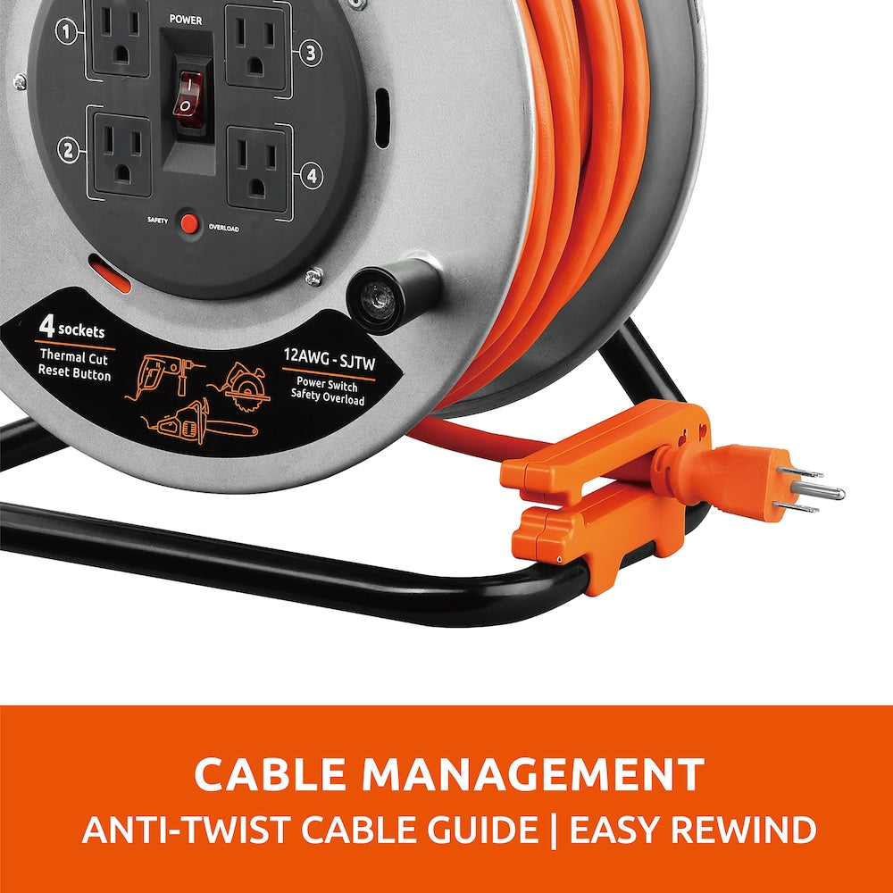 75 ft. 12/3 Extension Cord Storage Reel with 4 Grounded Outlets and Overload Circuit Breaker