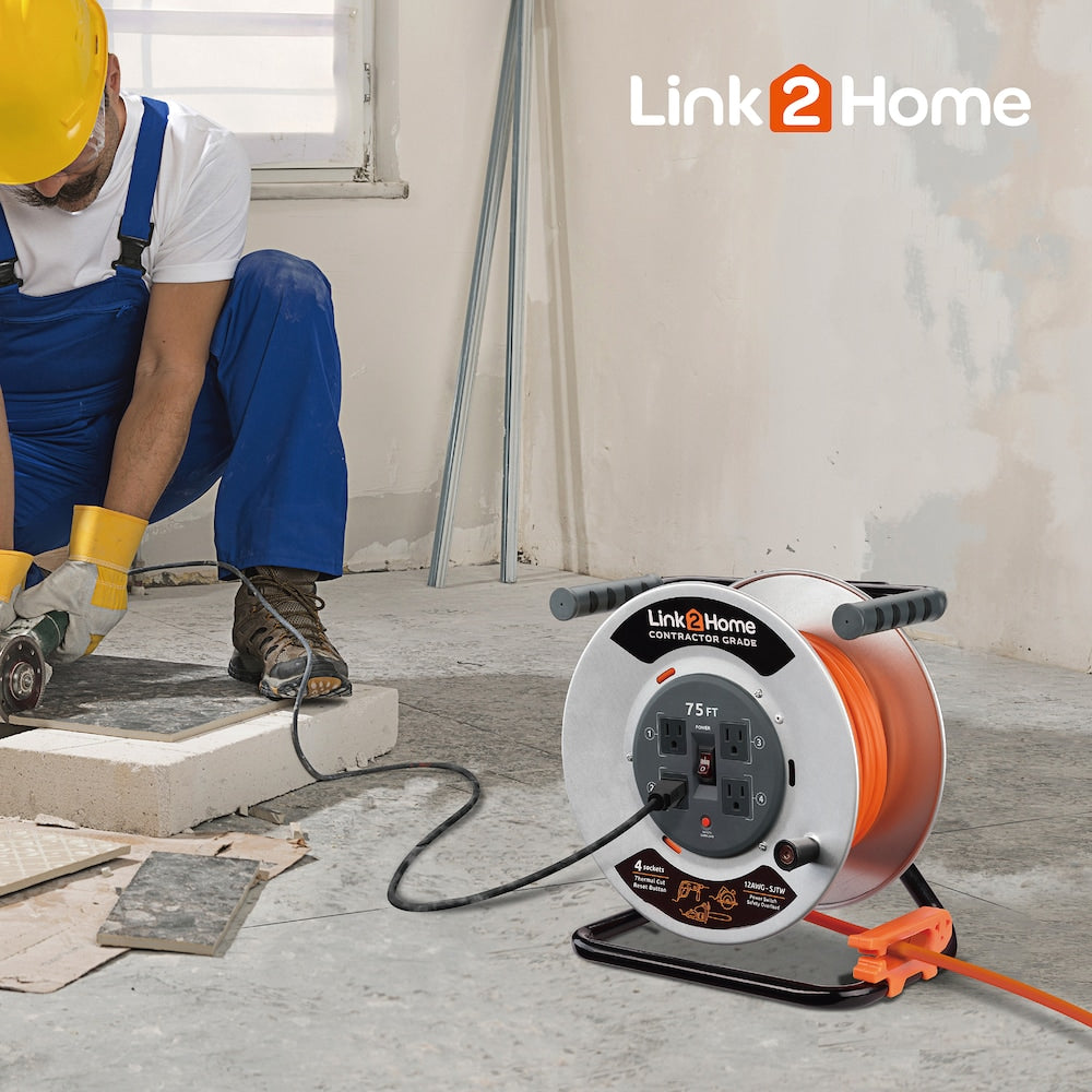 75 ft. 12/3 Extension Cord Storage Reel with 4 Grounded Outlets and Overload Circuit Breaker