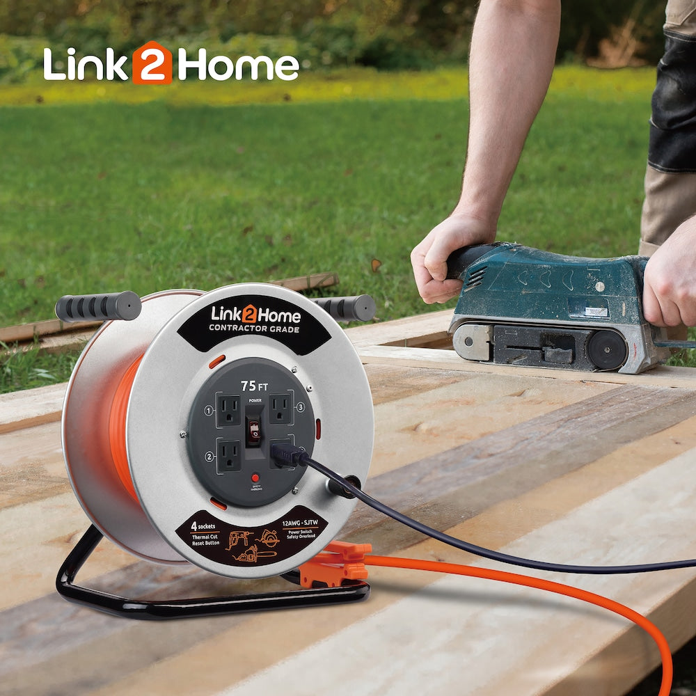 75 ft. 12/3 Extension Cord Storage Reel with 4 Grounded Outlets and Overload Circuit Breaker