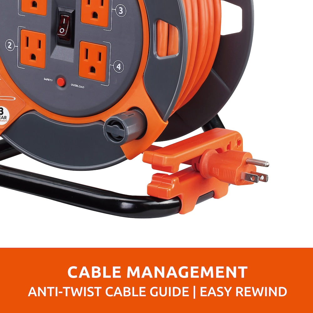 60 ft. 14/3 Extension Cord Storage Reel with 4 Grounded Outlets and Overload Circuit Breaker